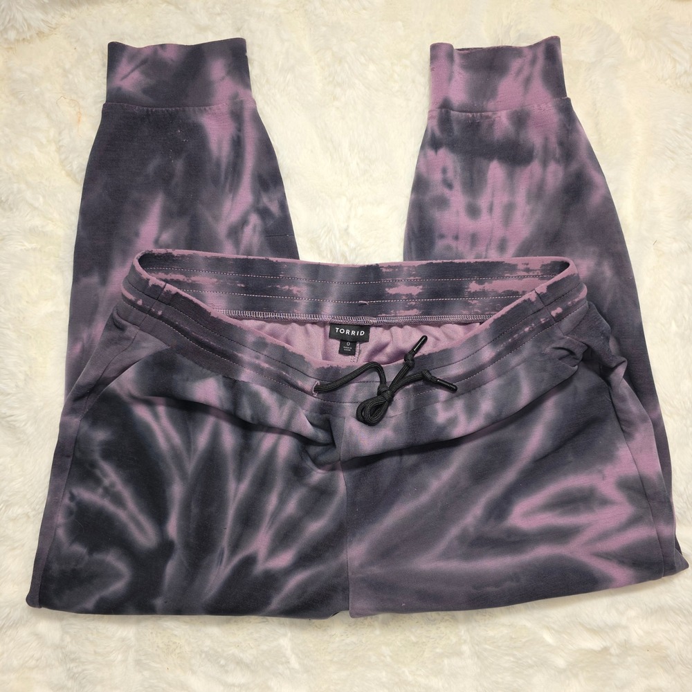 Torrid Jogger Sweatpants Womens 0 Purple Black Good Tie Dye Loungewear Joggers